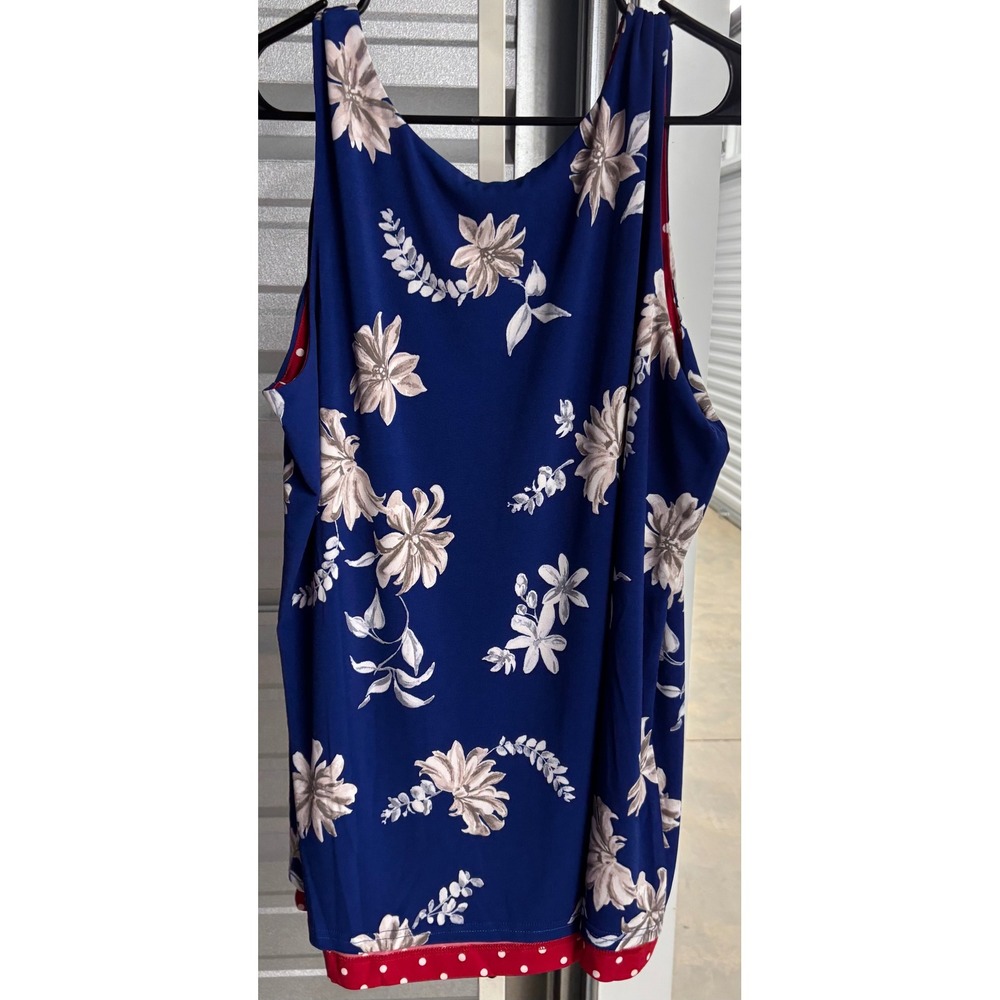 Belle by Kim Gravel Womens XL Blue Floral Polka Dot Trim V-Neck Tank Top - Picture 3 of 5